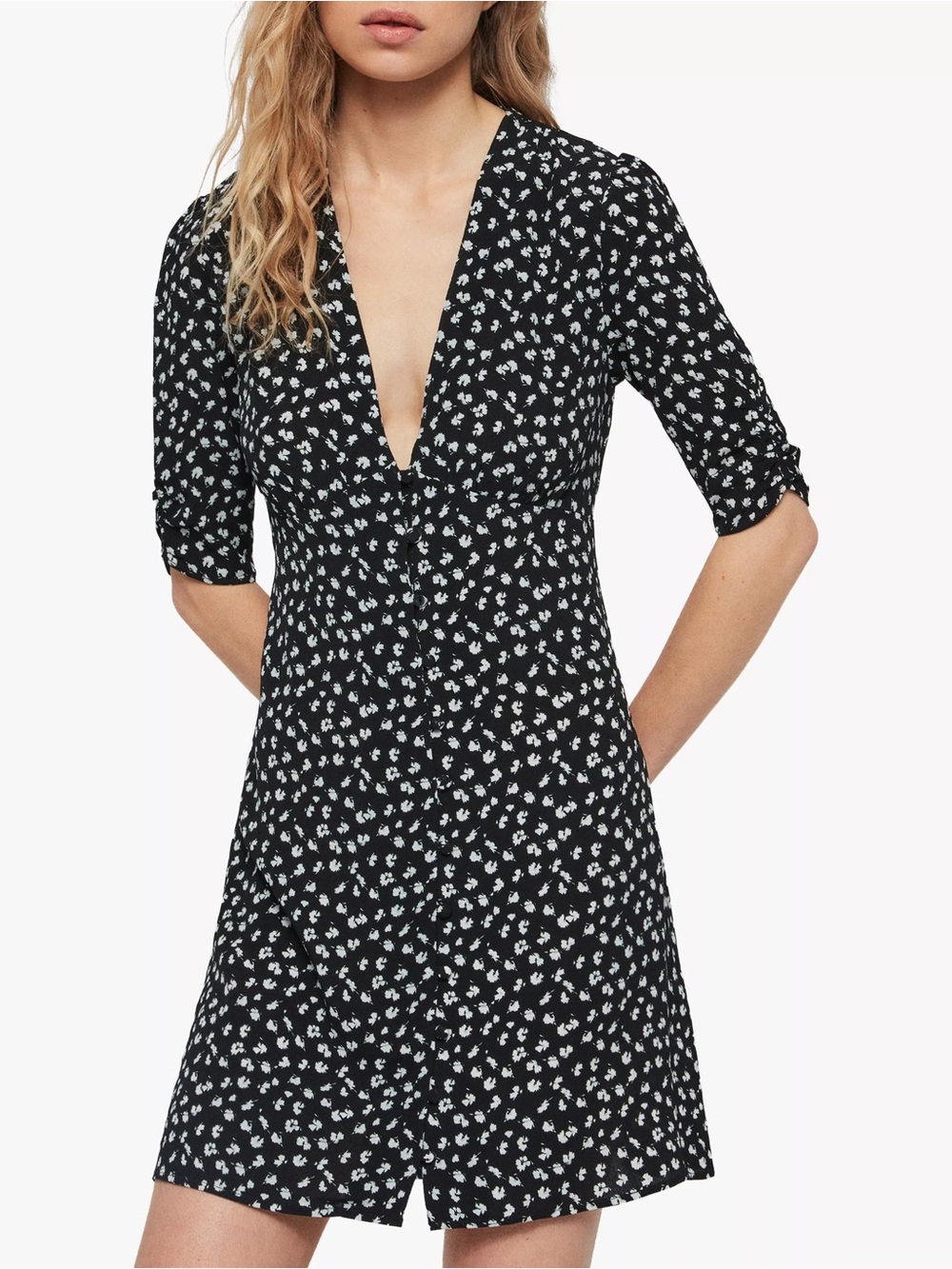 All Saints Black Mini Floral Midi Dress